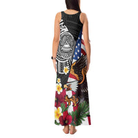 United States and American Samoa Tank Maxi Dress USA Flag Eagle With Seal Tropical Flowers LT14 - Polynesian Pride