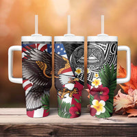 United States and American Samoa Tumbler With Handle USA Flag Eagle With Seal Tropical Flowers