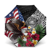 United States and American Samoa Umbrella USA Flag Eagle With Seal Tropical Flowers