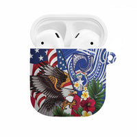 United States and Northern Mariana Islands AirPods Case USA Flag Eagle CNMI Latte Stone Tropical Flowers LT14 Blue - Polynesian Pride
