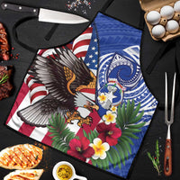 United States and Northern Mariana Islands Apron USA Flag Eagle CNMI Latte Stone Tropical Flowers LT14 Blue - Polynesian Pride