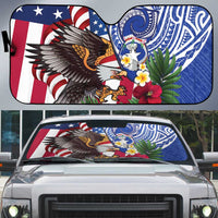 United States and Northern Mariana Islands Auto Sun Shade USA Flag Eagle CNMI Latte Stone Tropical Flowers LT14 Blue - Polynesian Pride
