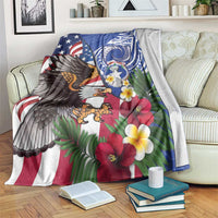 United States and Northern Mariana Islands Blanket USA Flag Eagle CNMI Latte Stone Tropical Flowers LT14 Blue - Polynesian Pride