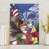 United States and Northern Mariana Islands Canvas Wall Art USA Flag Eagle CNMI Latte Stone Tropical Flowers LT14 Without Frame Blue - Polynesian Pride