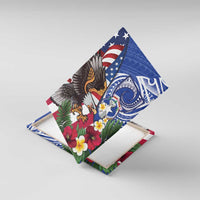 United States and Northern Mariana Islands Canvas Wall Art USA Flag Eagle CNMI Latte Stone Tropical Flowers LT14 With Frame Blue - Polynesian Pride