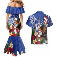 United States and Northern Mariana Islands Couples Matching Mermaid Dress and Hawaiian Shirt USA Flag Eagle CNMI Latte Stone Tropical Flowers LT14 - Polynesian Pride