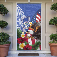 United States and Northern Mariana Islands Door Cover USA Flag Eagle CNMI Latte Stone Tropical Flowers LT14 Blue - Polynesian Pride