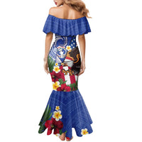 United States and Northern Mariana Islands Family Matching Mermaid Dress and Hawaiian Shirt USA Flag Eagle CNMI Latte Stone Tropical Flowers LT14 - Polynesian Pride