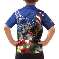 United States and Northern Mariana Islands Family Matching Off Shoulder Maxi Dress and Hawaiian Shirt USA Flag Eagle CNMI Latte Stone Tropical Flowers LT14 - Polynesian Pride