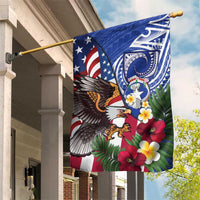 United States and Northern Mariana Islands Garden Flag USA Flag Eagle CNMI Latte Stone Tropical Flowers LT14 House Flag Blue - Polynesian Pride