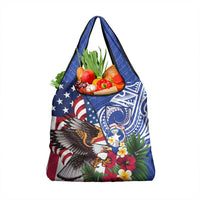 United States and Northern Mariana Islands Grocery Bag USA Flag Eagle CNMI Latte Stone Tropical Flowers LT14 1-pack One Size Blue - Polynesian Pride