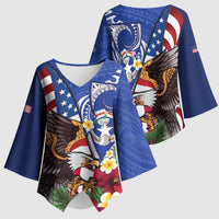 United States and Northern Mariana Islands Kimono Sleeve Blouse USA Flag Eagle CNMI Latte Stone Tropical Flowers LT14 - Polynesian Pride