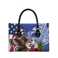 United States and Northern Mariana Islands Leather Bag USA Flag Eagle CNMI Latte Stone Tropical Flowers LT14 - Polynesian Pride