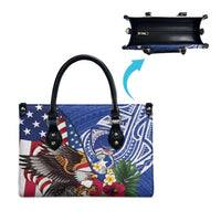 United States and Northern Mariana Islands Leather Bag USA Flag Eagle CNMI Latte Stone Tropical Flowers LT14 - Polynesian Pride