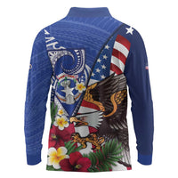 United States and Northern Mariana Islands Long Sleeve Polo Shirt USA Flag Eagle CNMI Latte Stone Tropical Flowers LT14 - Polynesian Pride
