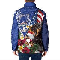 United States and Northern Mariana Islands Padded Jacket USA Flag Eagle CNMI Latte Stone Tropical Flowers LT14 - Polynesian Pride