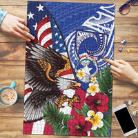 United States and Northern Mariana Islands Puzzle USA Flag Eagle CNMI Latte Stone Tropical Flowers LT14 Blue - Polynesian Pride