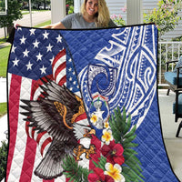 United States and Northern Mariana Islands Quilt USA Flag Eagle CNMI Latte Stone Tropical Flowers LT14 Blue - Polynesian Pride