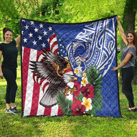 United States and Northern Mariana Islands Quilt USA Flag Eagle CNMI Latte Stone Tropical Flowers LT14 - Polynesian Pride