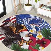 United States and Northern Mariana Islands Round Carpet USA Flag Eagle CNMI Latte Stone Tropical Flowers LT14 Blue - Polynesian Pride