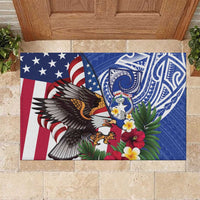 United States and Northern Mariana Islands Rubber Doormat USA Flag Eagle CNMI Latte Stone Tropical Flowers LT14 Blue - Polynesian Pride