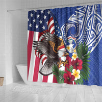 United States and Northern Mariana Islands Shower Curtain USA Flag Eagle CNMI Latte Stone Tropical Flowers LT14 - Polynesian Pride
