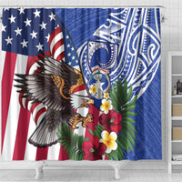United States and Northern Mariana Islands Shower Curtain USA Flag Eagle CNMI Latte Stone Tropical Flowers LT14 - Polynesian Pride