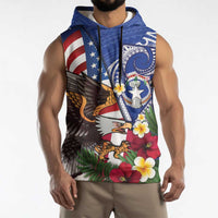 United States and Northern Mariana Islands Sleeveless Hoodie USA Flag Eagle CNMI Latte Stone Tropical Flowers LT14 - Polynesian Pride