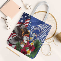 United States and Northern Mariana Islands Tote Bag USA Flag Eagle CNMI Latte Stone Tropical Flowers LT14 White Strap One Size Blue - Polynesian Pride