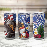 United States and Northern Mariana Islands Tumbler Cup USA Flag Eagle CNMI Latte Stone Tropical Flowers LT14 - Polynesian Pride