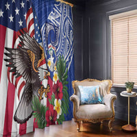 United States and Northern Mariana Islands Window Curtain USA Flag Eagle CNMI Latte Stone Tropical Flowers LT14 - Polynesian Pride