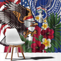 United States and Northern Mariana Islands Window Curtain USA Flag Eagle CNMI Latte Stone Tropical Flowers LT14 - Polynesian Pride