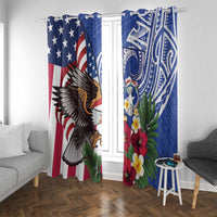 United States and Northern Mariana Islands Window Curtain USA Flag Eagle CNMI Latte Stone Tropical Flowers LT14 With Grommets Blue - Polynesian Pride
