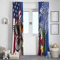 United States and Northern Mariana Islands Window Curtain USA Flag Eagle CNMI Latte Stone Tropical Flowers LT14 - Polynesian Pride