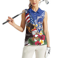 United States and Northern Mariana Islands Women Sleeveless Polo Shirt USA Flag Eagle CNMI Latte Stone Tropical Flowers LT14 - Polynesian Pride