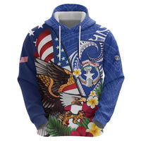 United States and Northern Mariana Islands Zip Hoodie USA Flag Eagle CNMI Latte Stone Tropical Flowers LT14 - Polynesian Pride
