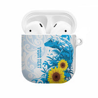 New Zealand Autism Awareness Month AirPods Case Takiwatanga Maori Lizard With Sunflower LT14 Blue - Polynesian Pride