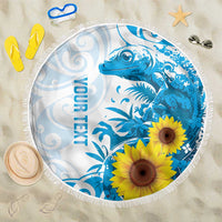 New Zealand Autism Awareness Month Beach Blanket Takiwatanga Maori Lizard With Sunflower LT14 One Size 150cm Blue - Polynesian Pride