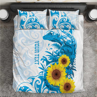 New Zealand Autism Awareness Month Bedding Set Takiwatanga Maori Lizard With Sunflower LT14 Blue - Polynesian Pride