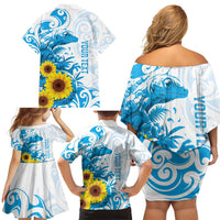 New Zealand Autism Awareness Month Family Matching Off Shoulder Short Dress and Hawaiian Shirt Takiwatanga Maori Lizard With Sunflower LT14 - Polynesian Pride
