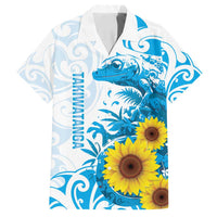 New Zealand Autism Awareness Month Family Matching Off Shoulder Short Dress and Hawaiian Shirt Takiwatanga Maori Lizard With Sunflower LT14 Dad's Shirt - Short Sleeve Blue - Polynesian Pride
