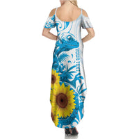 New Zealand Autism Awareness Month Family Matching Summer Maxi Dress and Hawaiian Shirt Takiwatanga Maori Lizard With Sunflower