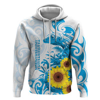 New Zealand Autism Awareness Month Hoodie Takiwatanga Maori Lizard With Sunflower LT14 Zip Hoodie Blue - Polynesian Pride