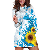 New Zealand Autism Awareness Month Hoodie Dress Takiwatanga Maori Lizard With Sunflower LT14 Blue - Polynesian Pride