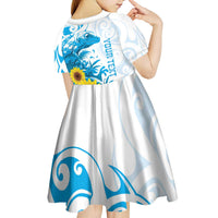 New Zealand Autism Awareness Month Kid Short Sleeve Dress Takiwatanga Maori Lizard With Sunflower LT14 - Polynesian Pride