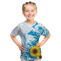 New Zealand Autism Awareness Month Kid T Shirt Takiwatanga Maori Lizard With Sunflower LT14 Blue - Polynesian Pride