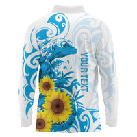 New Zealand Autism Awareness Month Long Sleeve Polo Shirt Takiwatanga Maori Lizard With Sunflower LT14 - Polynesian Pride