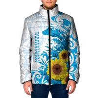 New Zealand Autism Awareness Month Padded Jacket Takiwatanga Maori Lizard With Sunflower LT14 Men Blue - Polynesian Pride
