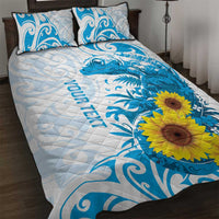New Zealand Autism Awareness Month Quilt Bed Set Takiwatanga Maori Lizard With Sunflower LT14 Blue - Polynesian Pride