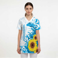 New Zealand Autism Awareness Month Scrub Top Takiwatanga Maori Lizard With Sunflower LT14 - Polynesian Pride